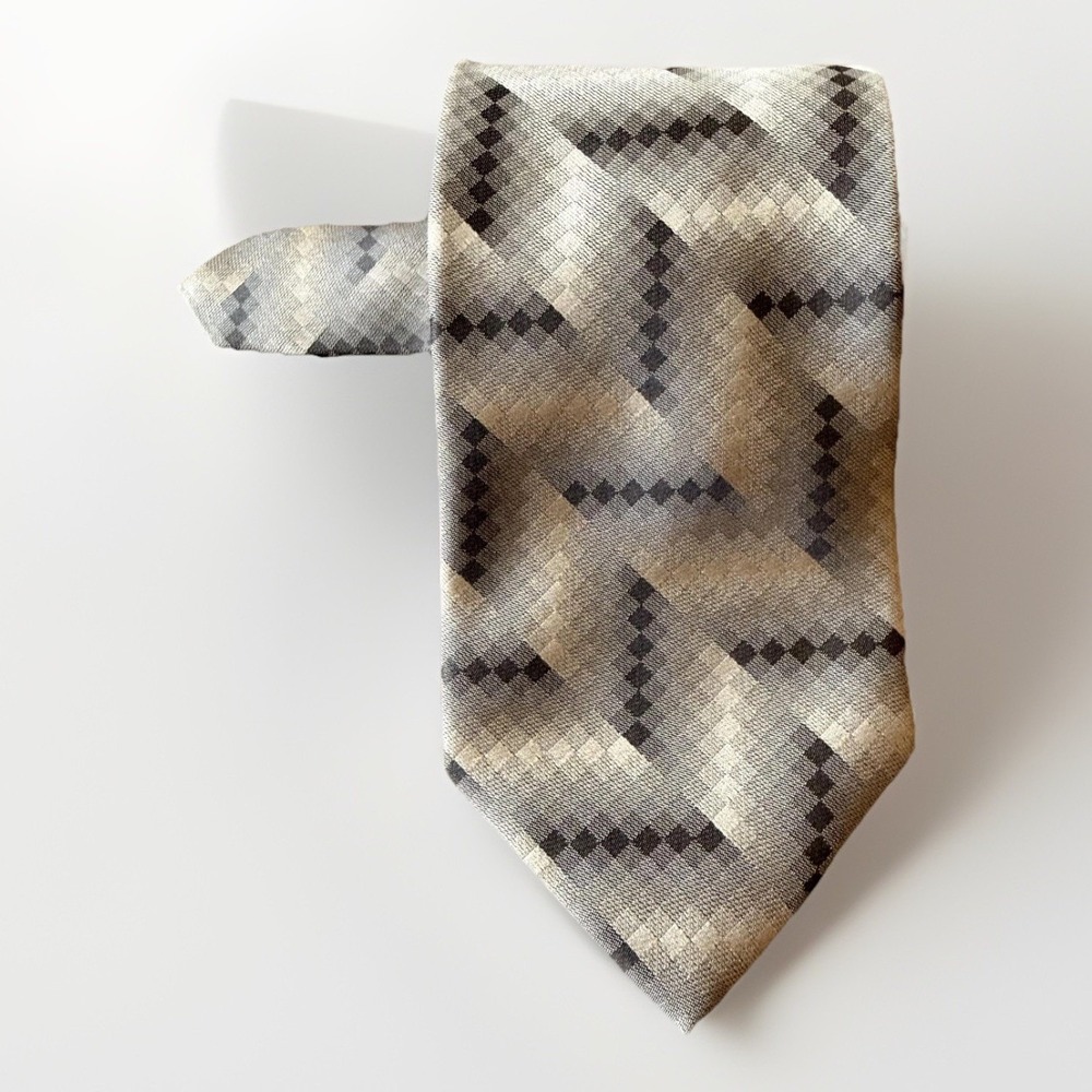 Matrix Tie Mens Gray Geometric 100% Silk Classic Pointed Jacquard Made In Italy